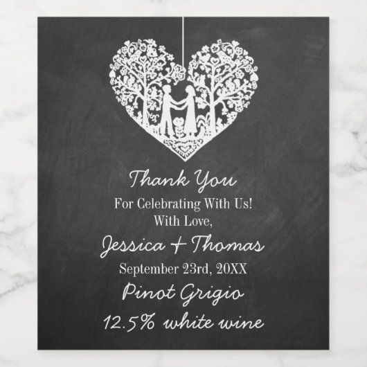 のぶら下がったハートツリーチョーク結婚ボードコレクション ワインラベル (シングルラベル)