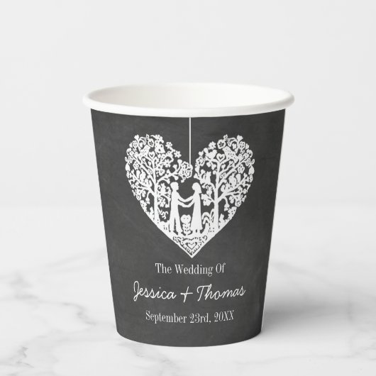 のぶら下がったハートツリーチョーク結婚ボードコレクション 紙コップ (裏面)