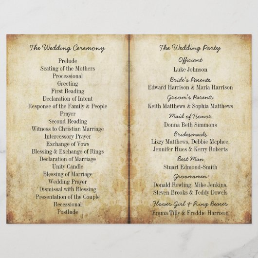 のぶら下がったハートツリーヴィンテージウェディングバイフォールドプログラム (裏面)