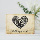 のぶら下がったハートツリーヴィンテージウェディング詳細 エンクロージャーカード (スタンド正面)
