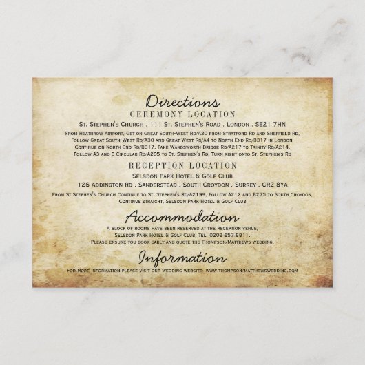 のぶら下がったハートツリーヴィンテージウェディング詳細 エンクロージャーカード (裏面)