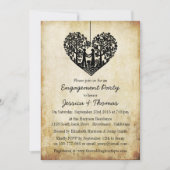 のぶら下がったハートツリーヴィンテージ婚約シャワー 招待状 (正面)