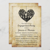 のぶら下がったハートツリーヴィンテージ婚約シャワー 招待状 (正面/裏面)