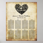 のぶら下がったハートツリーヴィンテージ結婚式のシーティングチャート ポスター (正面)