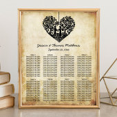 のぶら下がったハートツリーヴィンテージ結婚式のシーティングチャート ポスター