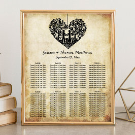 のぶら下がったハートツリーヴィンテージ結婚式のシーティングチャート ポスター