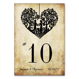 のぶら下がったハートツリーヴィンテージ結婚式テーブル番号 テーブルナンバー