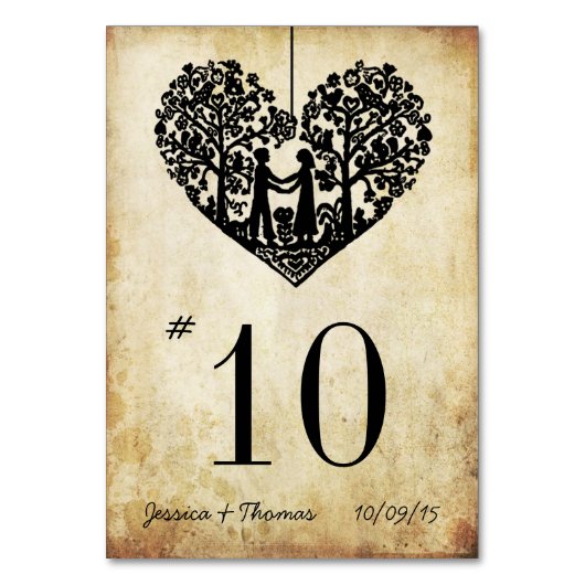 のぶら下がったハートツリーヴィンテージ結婚式テーブル番号 テーブルナンバー (正面)