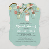 のぶら下がったメイソンジャールオンミントブライダルシャワー 招待状 (正面/裏面)