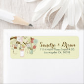 のぶら下がったメイソン・ジャー&レトロの花のステッ結婚カー ラベル (インサイチュ)