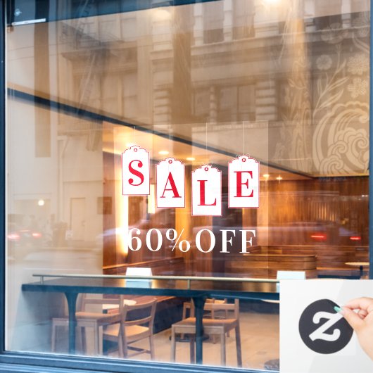 のぶら下がったラベルショップ店の販売割引オフ ウィンドウサイン (カフェ窓)