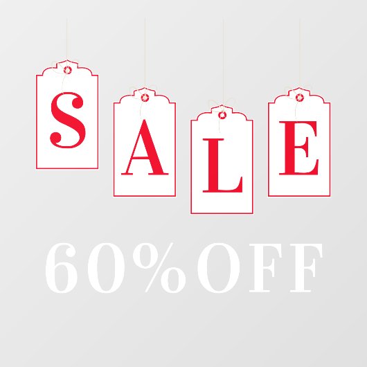 のぶら下がったラベルショップ店の販売割引オフ ウィンドウサイン (シート)