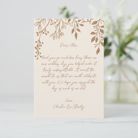 のぶら下がった花模様の葉の暖かいロマンチックなボホ自然 サンキューカード (スタンド正面)