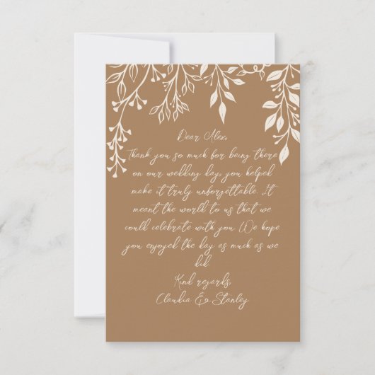 のぶら下がった花模様の葉の暖かいロマンチックなボホ自然 サンキューカード (正面)