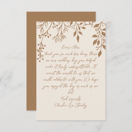 のぶら下がった花模様の葉の暖かいロマンチックなボホ自然 サンキューカード (正面/裏面)