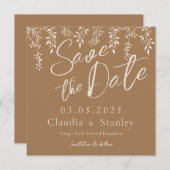 のぶら下がった花模様の葉の暖かいロマンチックなボホ自然 セーブザデート (正面/裏面)