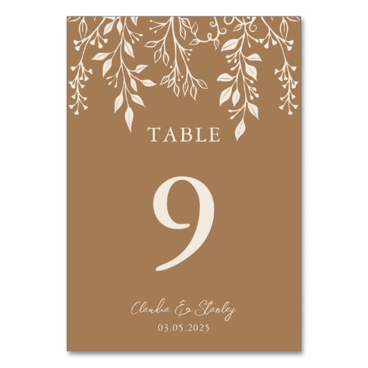 のぶら下がった花模様の葉の暖かいロマンチックなボホ自然 テーブルナンバー (正面)