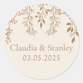 のぶら下がった花模様の葉の暖かいロマンチックなボホ自然 ラウンドシール