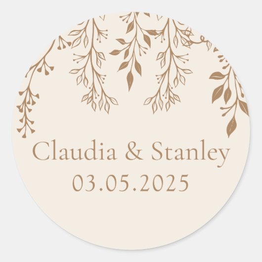 のぶら下がった花模様の葉の暖かいロマンチックなボホ自然 ラウンドシール (正面)