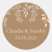 のぶら下がった花模様の葉の暖かいロマンチックなボホ自然 ラウンドシール (正面)