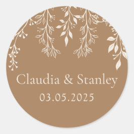 のぶら下がった花模様の葉の暖かいロマンチックなボホ自然 ラウンドシール