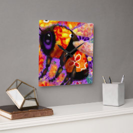 のまわりにお洒落フローラ赤黄パープル スクエア壁時計