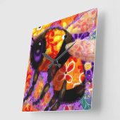 のまわりにお洒落フローラ赤黄パープル スクエア壁時計 (傾斜)