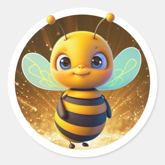 のまわりに🐝かわいいハチミツ動物漫画グラフィック ラウンドシール (正面)
