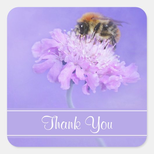 のまわりにがピンクの花に止まってありがとう スクエアシール (正面)