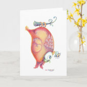 のまわりにのオレンジフクロウの挨拶状 カード (黄色い花)