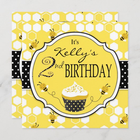 のまわりにのカップケーキの第2誕生日 招待状 (正面/裏面)