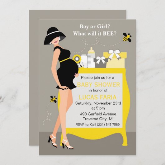 のまわりにのベビーシャワー招待状の性は明らかにします 招待状 (正面/裏面)