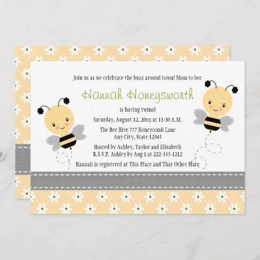 のまわりにの双生児のベビーシャワー招待状 招待状 (正面/裏面)