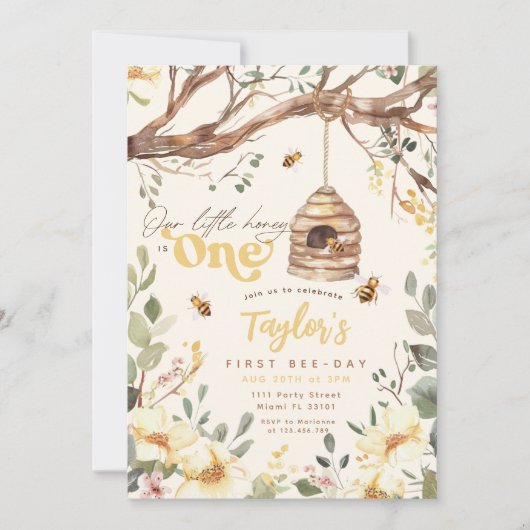 のまわりにの小さなハニービーの日1日 招待状 (正面)