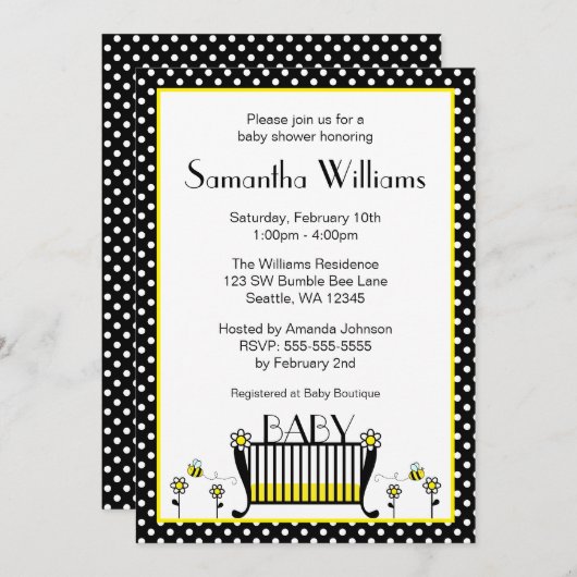 のまわりにの水玉模様のベビーシャワー招待状 招待状 (正面/裏面)