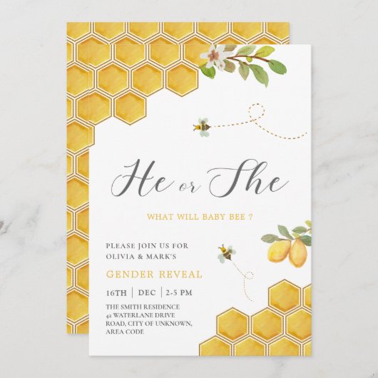 のまわりにイエローハニカムベビー性発現 招待状 (正面/裏面)