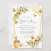 のまわりにイエローフローラフレーム赤ちゃんシャワー 招待状 (正面)