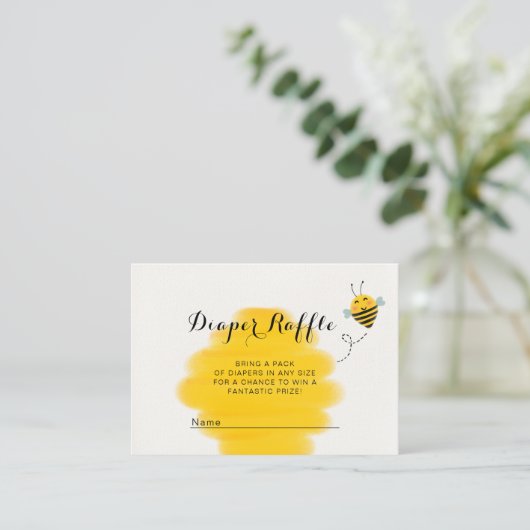 のまわりにイエローベビーシャワーおむつラッフル エンクロージャーカード (スタンド正面)