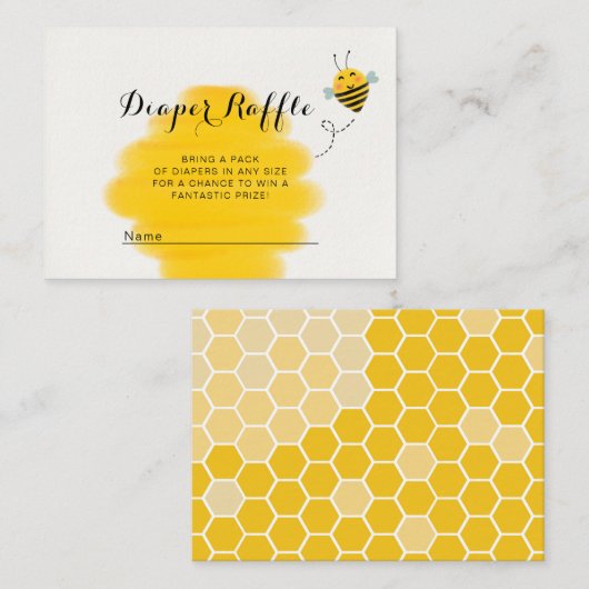 のまわりにイエローベビーシャワーおむつラッフル エンクロージャーカード (正面/裏面)
