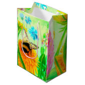 のまわりにオンダンデリオンフラワーイラストレーション ミディアムペーパーバッグ (正面アングル)