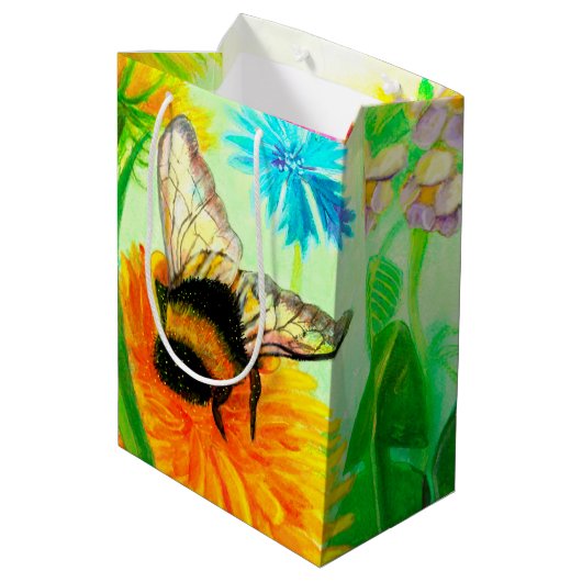 のまわりにオンダンデリオンフラワーイラストレーション ミディアムペーパーバッグ (裏面アングル)