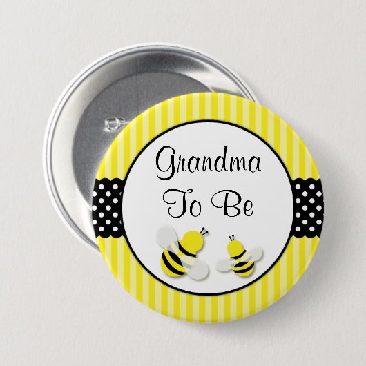 のまわりにストライプの水玉模様赤ちゃんシャワーおばあちゃん 缶バッジ (正面&裏面)