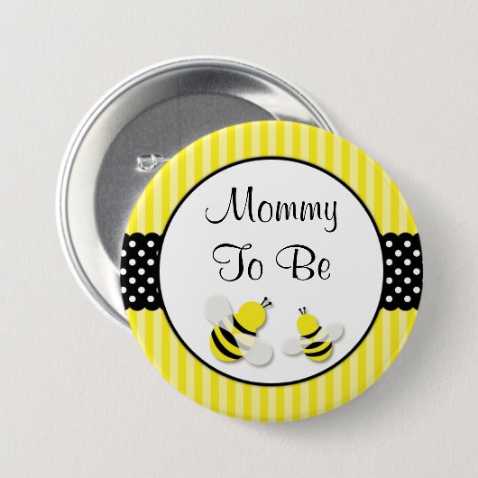 のまわりにストライプの水玉模様赤ちゃんシャワーママ 缶バッジ (正面&裏面)