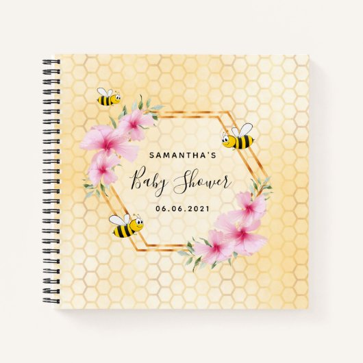 のまわりにハニカムピンクの花模様ベビーシャワー ノートブック (正面)