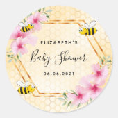 のまわりにハニカムピンクの花模様ベビーシャワー ラウンドシール (正面)
