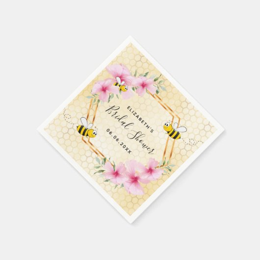 のまわりにハニカムピンク花模様ブライダルシャワー スタンダードカクテルナプキン (角)