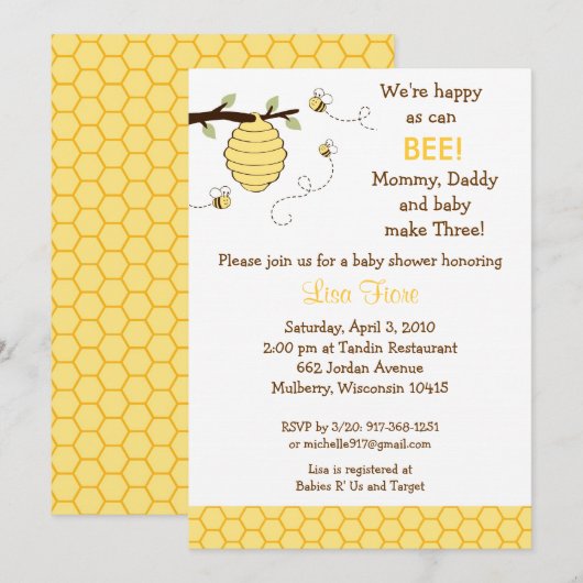 のまわりにハニカムベビーシャワー招待状 招待状 (正面/裏面)