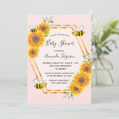 のまわりにバラ金ゴールドピンクひまわり赤ちゃんシャワー 招待状 (スタンド正面)