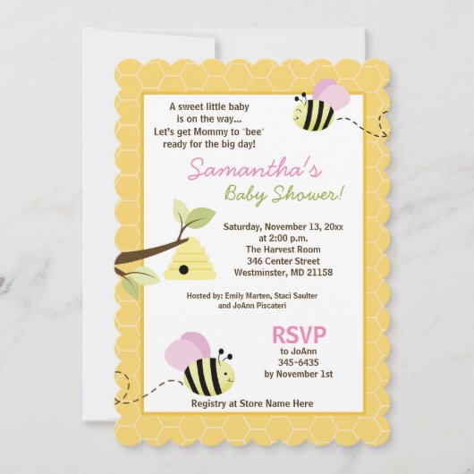 のまわりにピンクウィングダイカットベビーシャワー招待状 招待状 (正面)