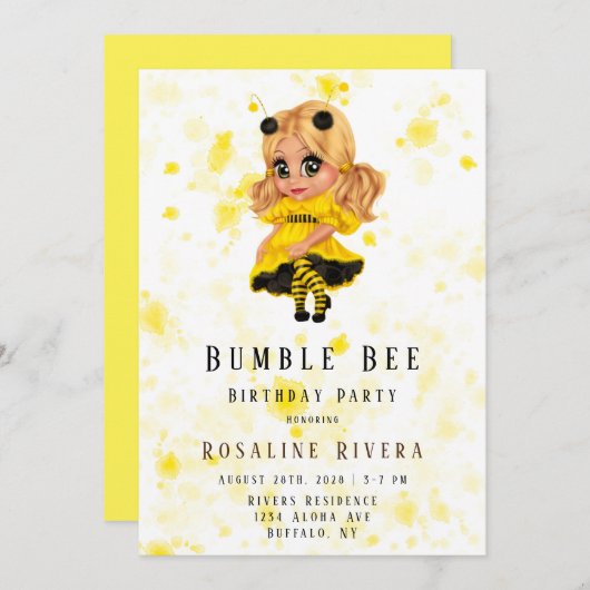 のまわりにプレティーンガールバースデーパーティー 招待状 (正面/裏面)